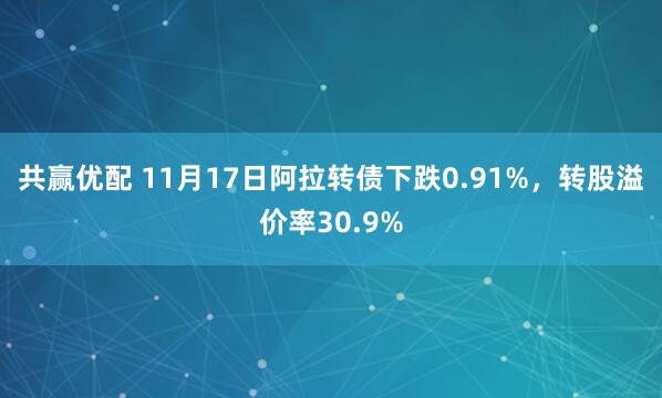 共赢优配 11月17日阿拉转债下跌0.91%，转股溢价率30.9%